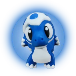 Bruno, pequeño dinosaurio articulado azul y blanco