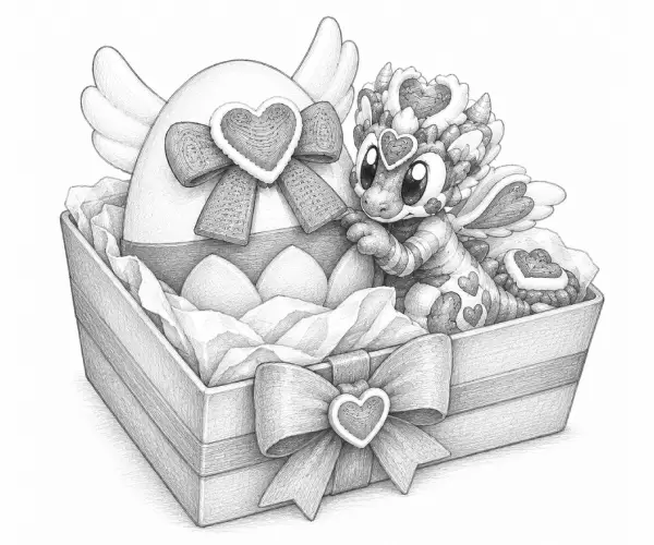 Cora junto a su huevo de corazón, presentada como regalo