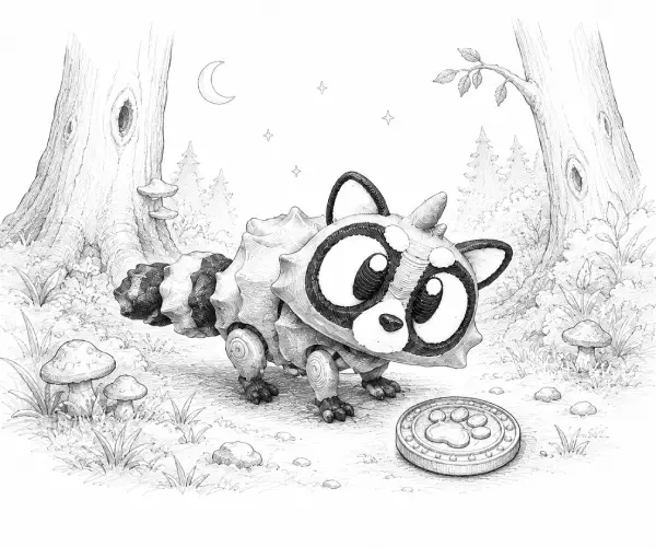 Rascal en su entorno de bosque nocturno