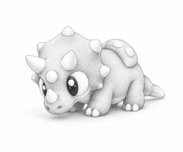 Rossie de tres cuartos, mostrando su silueta de triceratops